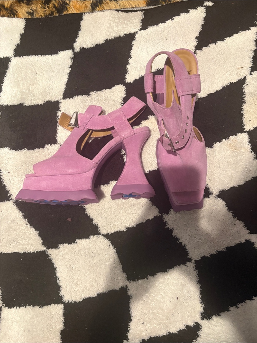 John Fluevog Lavender Purple Suede Platform Heels